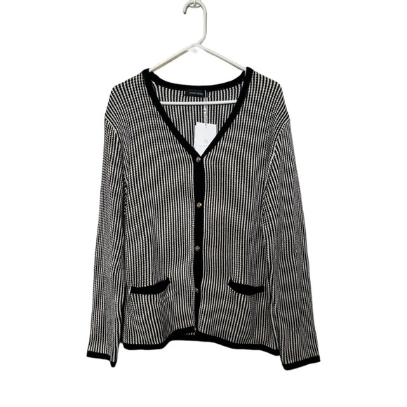 NWT Anine Bing Dave Stripe Black and White Cardigan Size Medium - Picture 1 of 13